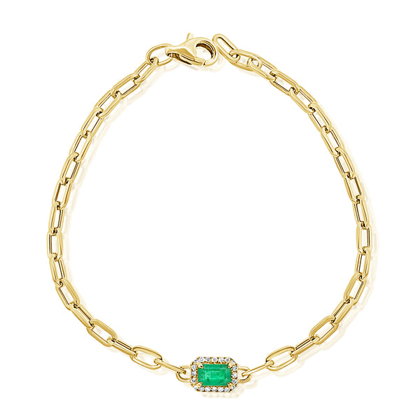 Emerald & Diamond Link Bracelet made in 14K Gold