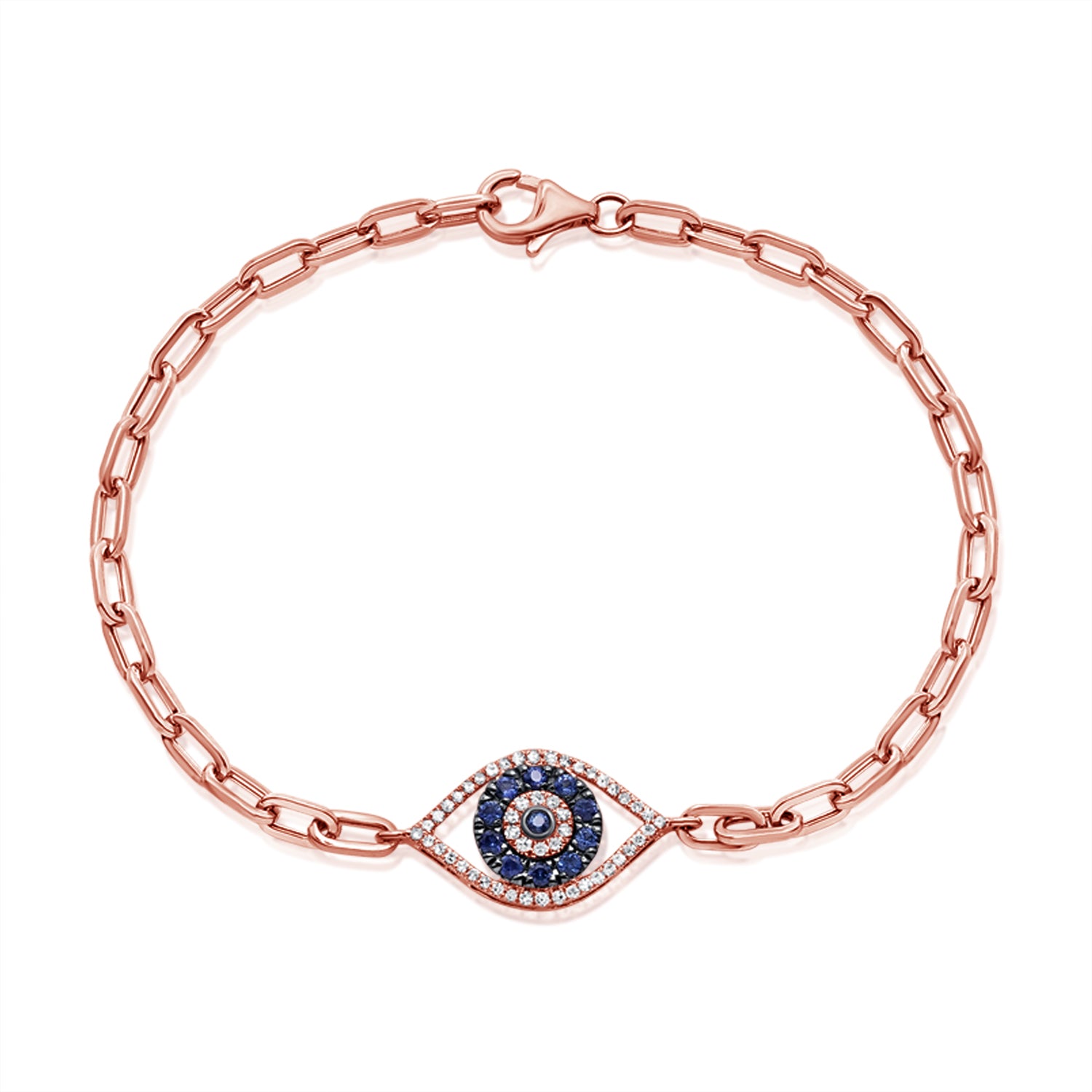 14K Gold Sapphire and Diamond Evil Eye Bracelet – 0.41 CT Protective Link Bracelet