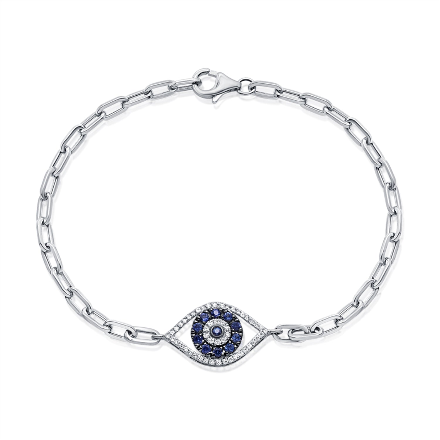 14K Gold 0.41ct Sapphire & Diamond Evil Eye Bracelet
