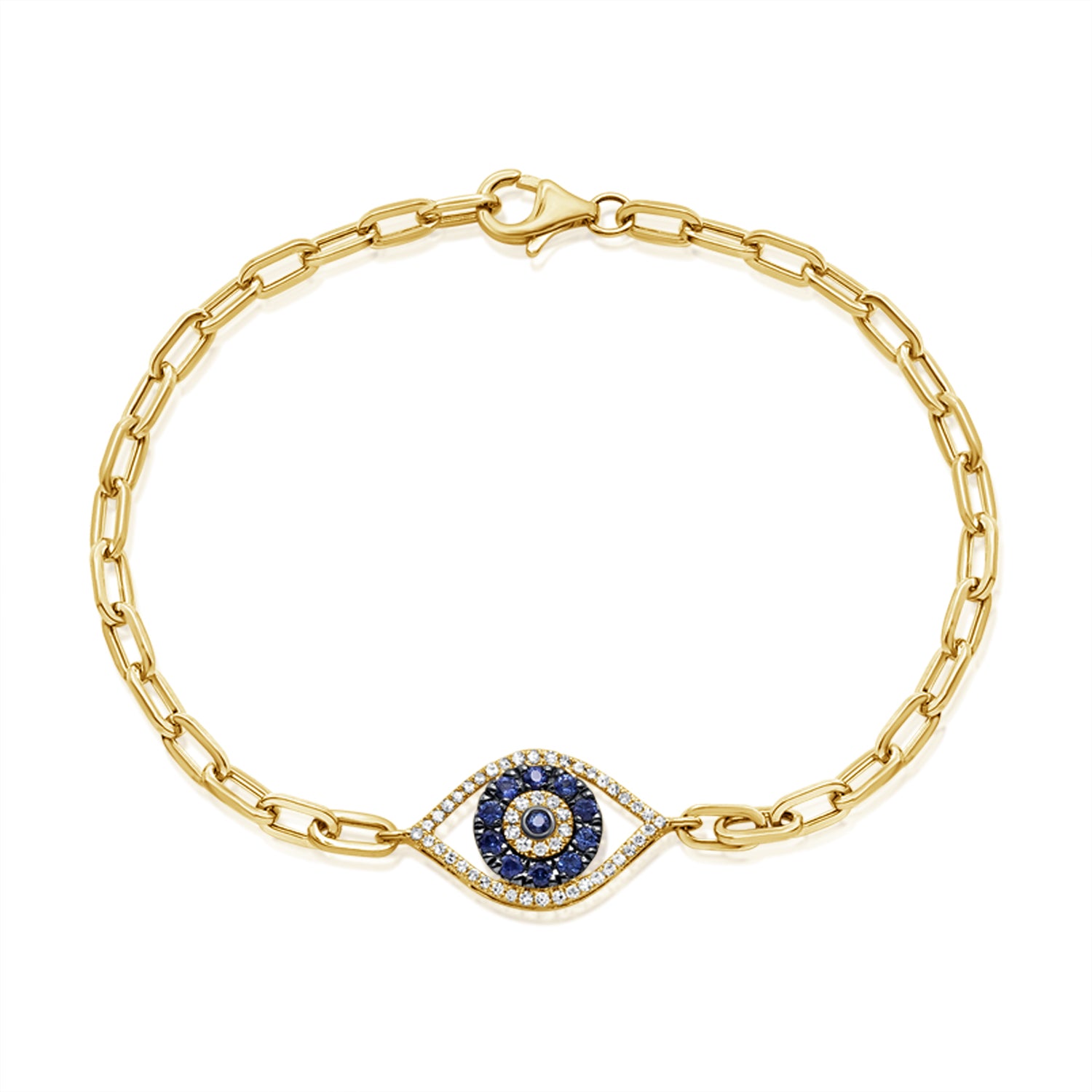 14K Gold 0.41ct Sapphire & Diamond Evil Eye Bracelet