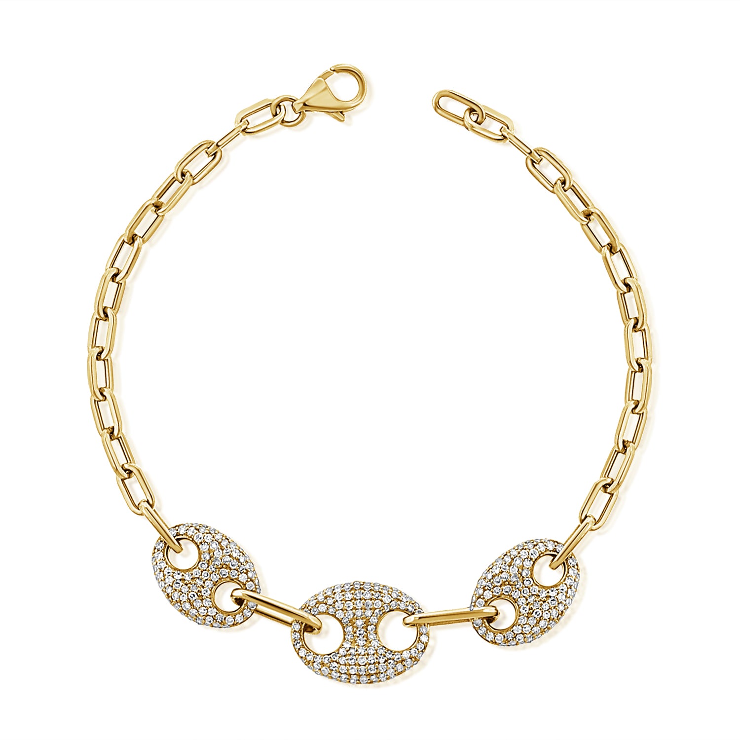 14K Gold 0.97ct Diamond Mariner Link Bracelet