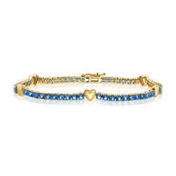 Elegant 14K Gold Sapphire and Diamond Heart Tennis Bracelet