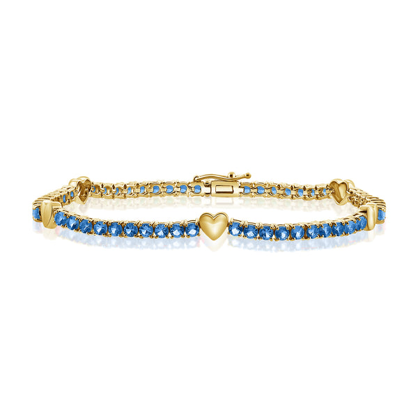 Elegant 14K Gold Sapphire and Diamond Heart Tennis Bracelet