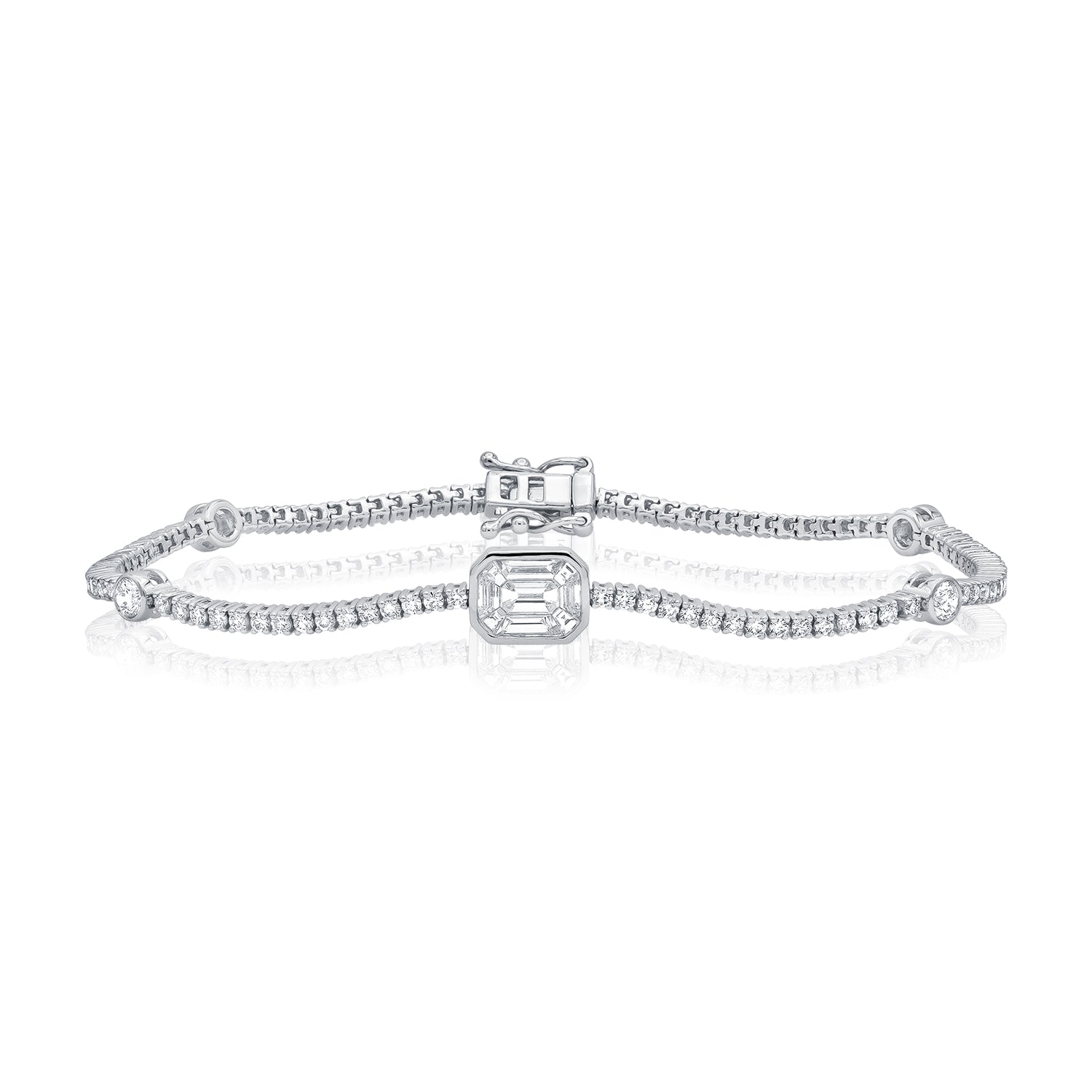 14K Gold 2.26ct Diamond Illusion Tennis Bracelet – Pie Cut & Round, 7 Inch
