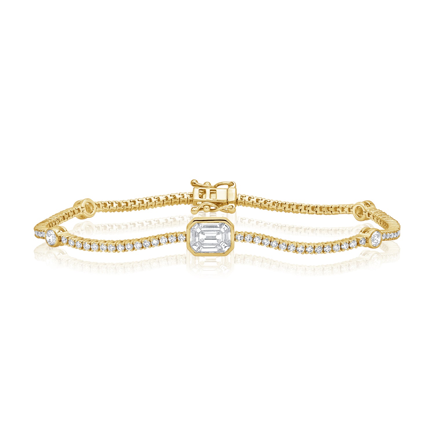 14K Gold 2.26ct Diamond Illusion Tennis Bracelet – Pie Cut & Round, 7 Inch