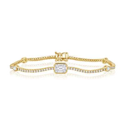 14K Gold 2.26ct Diamond Illusion Tennis Bracelet – Pie Cut & Round, 7 Inch