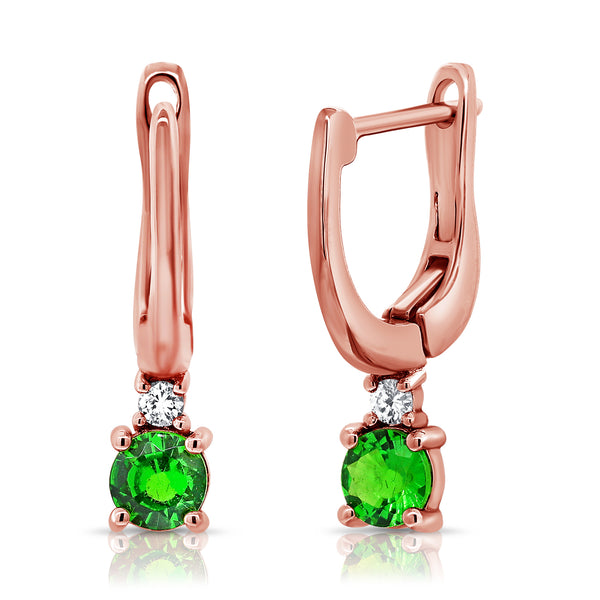14K Gold Emerald & Diamond Drop Earrings (0.38 Carat) – Classic Dangle Huggies in White, Yellow, or Rose Gold