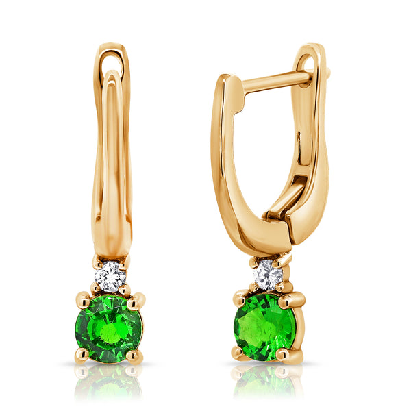 14K Gold Emerald & Diamond Drop Earrings (0.38 Carat) – Classic Dangle Huggies in White, Yellow, or Rose Gold