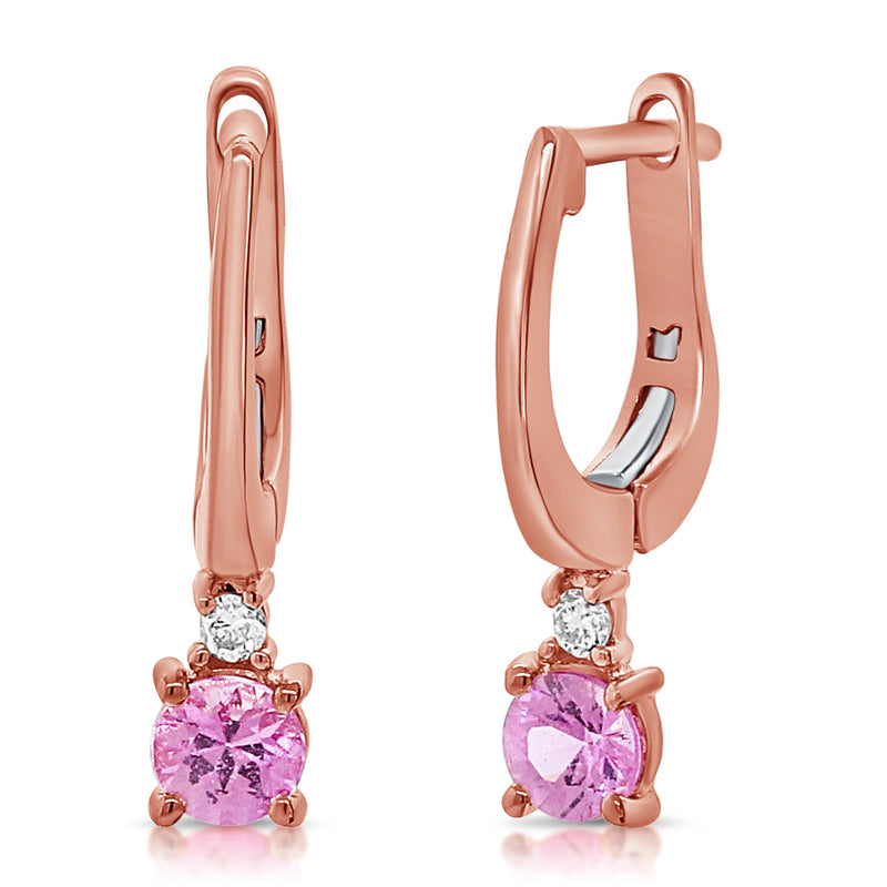 14K Gold Pink Sapphire and Diamond Leverback Earrings