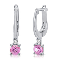 14K Gold Pink Sapphire and Diamond Leverback Earrings