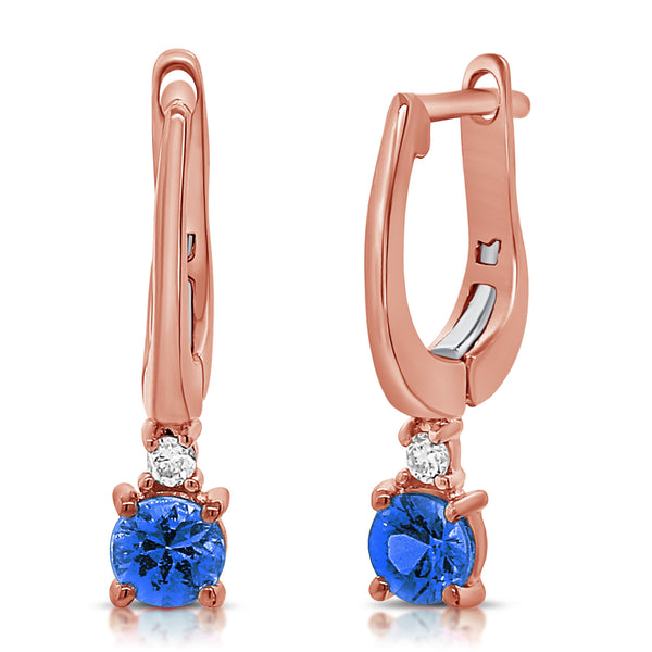 14K Gold Sapphire and Diamond Leverback Earrings – 0.48 Carat Blue Sapphire Drops