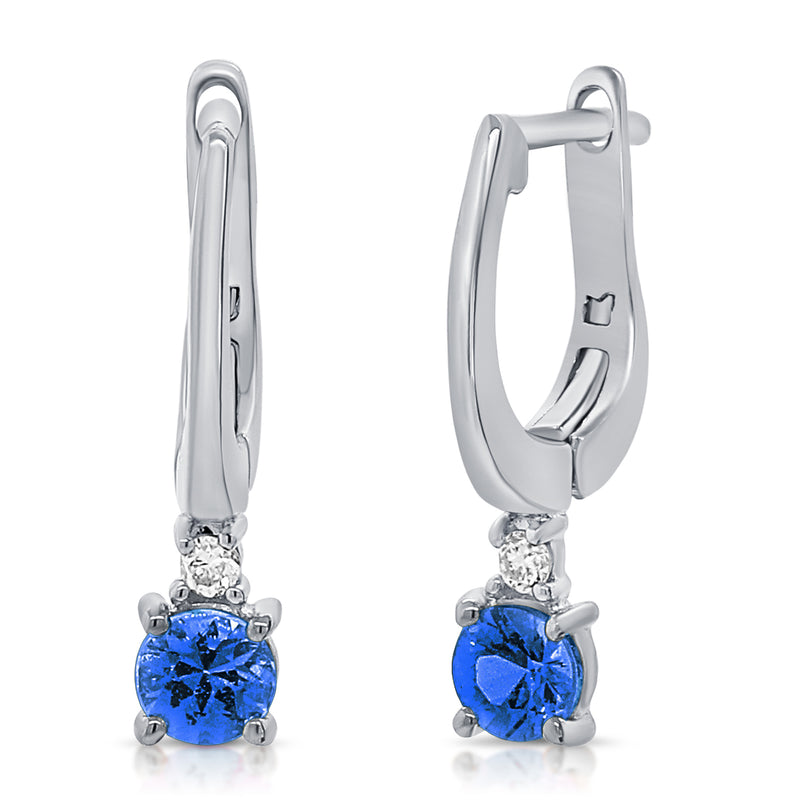 14K Gold Sapphire and Diamond Leverback Earrings – 0.48 Carat Blue Sapphire Drops