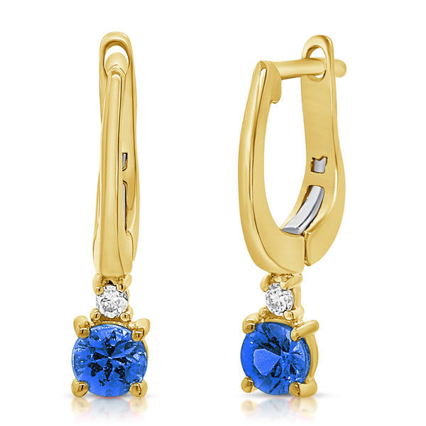 14K Gold Sapphire and Diamond Leverback Earrings – 0.48 Carat Blue Sapphire Drops