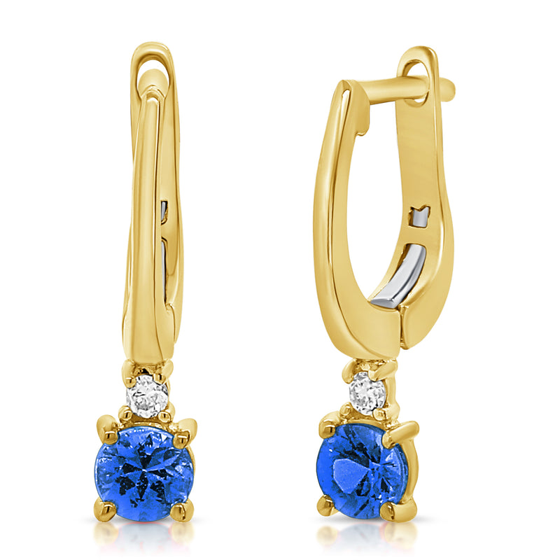 14K Gold Sapphire and Diamond Leverback Earrings – 0.48 Carat Blue Sapphire Drops