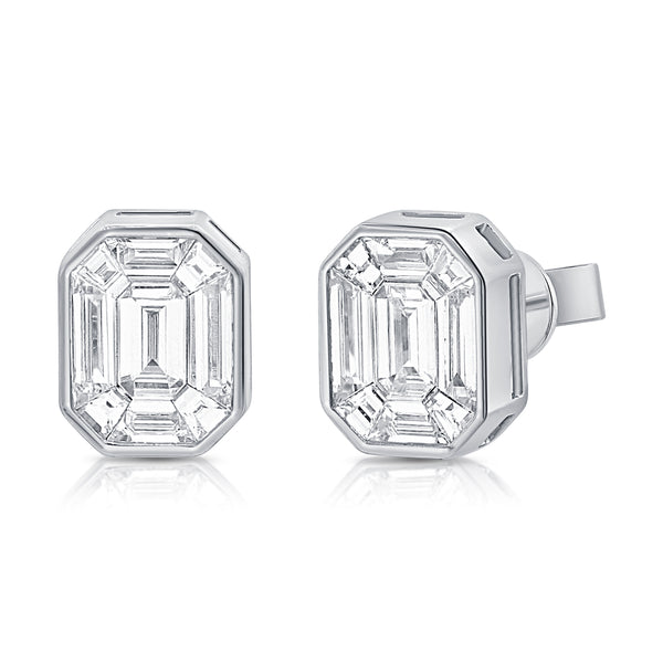 Illusion Diamond Bezel & Channel Set Stud Earrings 1.42ct