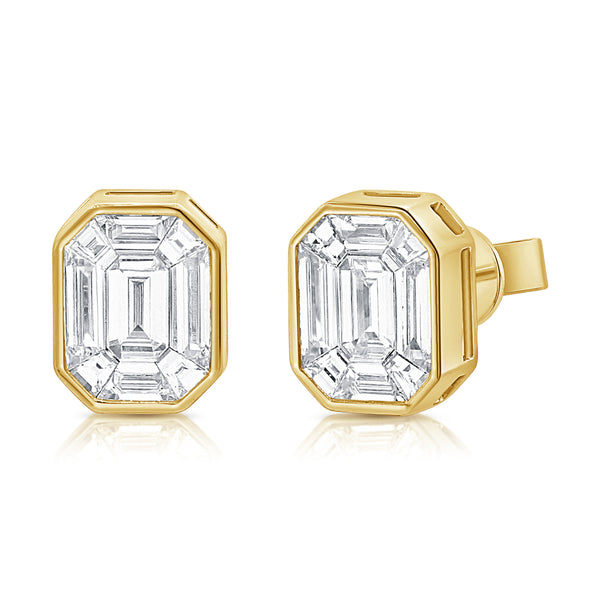 Illusion Diamond Bezel & Channel Set Stud Earrings