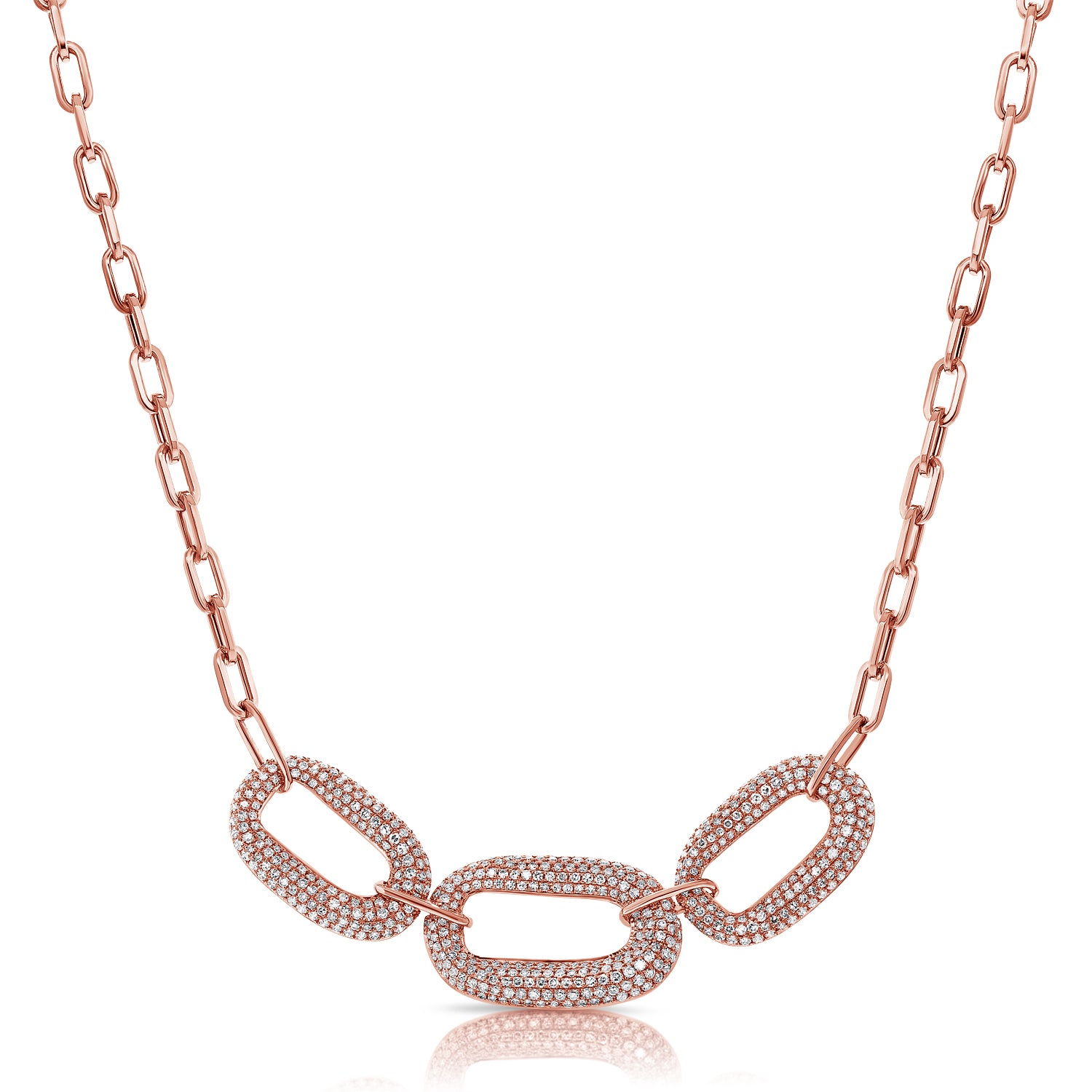 1.44CT Diamond Paperclip Link Station Necklace in 14K Gold