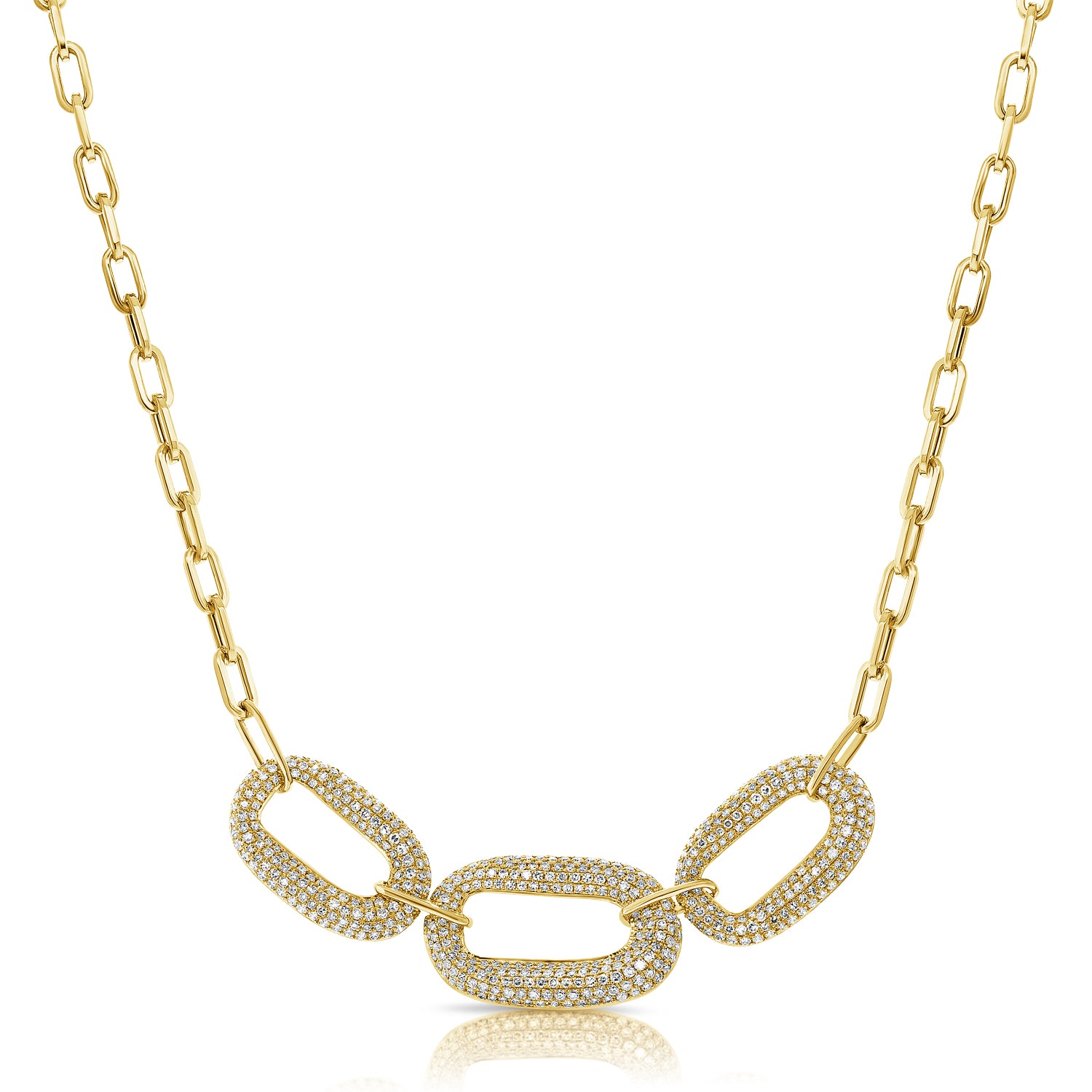1.44CT Diamond Paperclip Link Station Necklace in 14K Gold