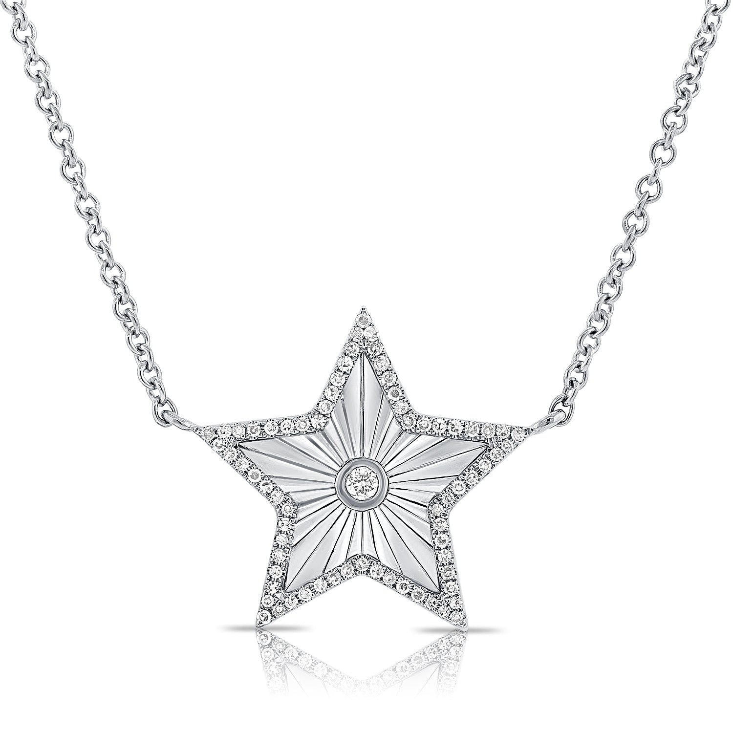 0.20CT Diamond Fluted Star Pendant Necklace in 14K Gold