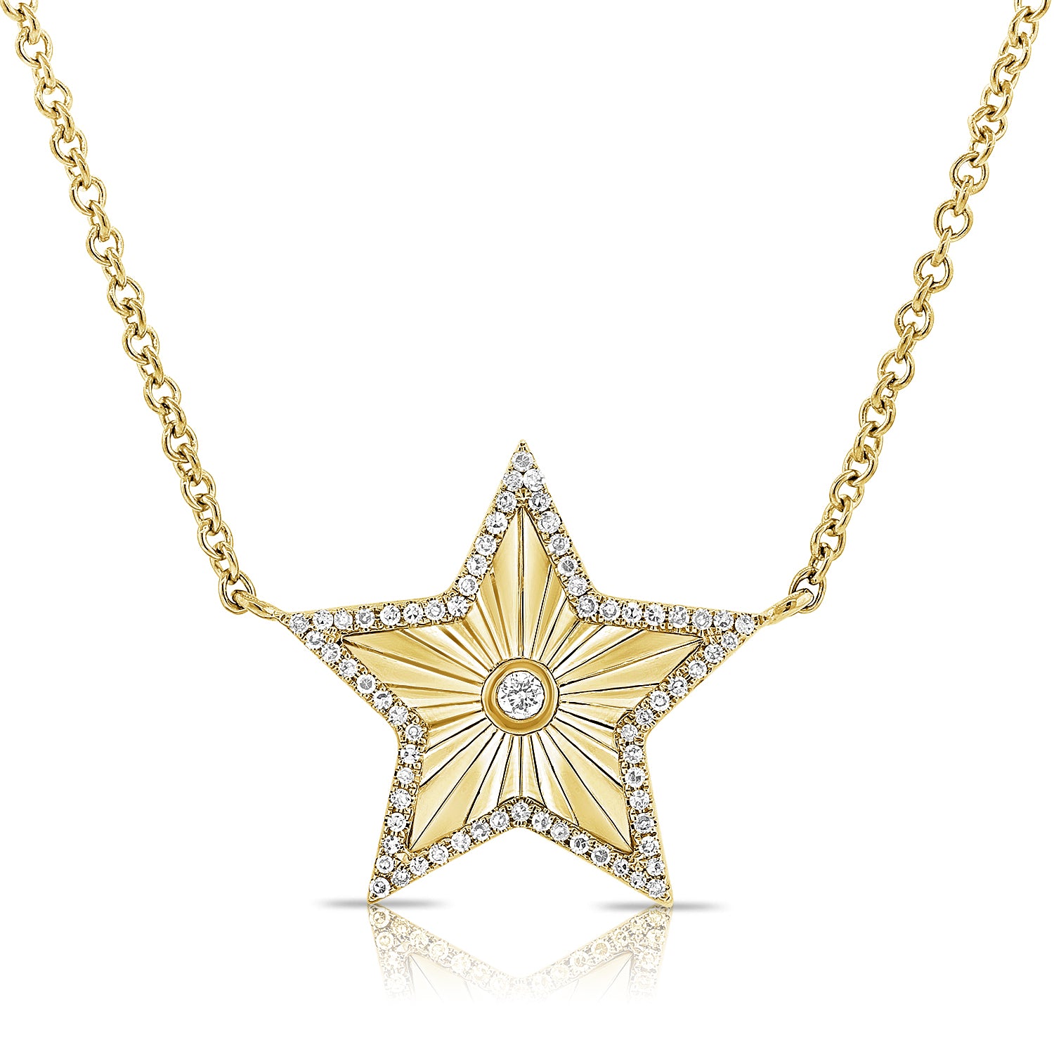 0.20CT Diamond Fluted Star Pendant Necklace in 14K Gold