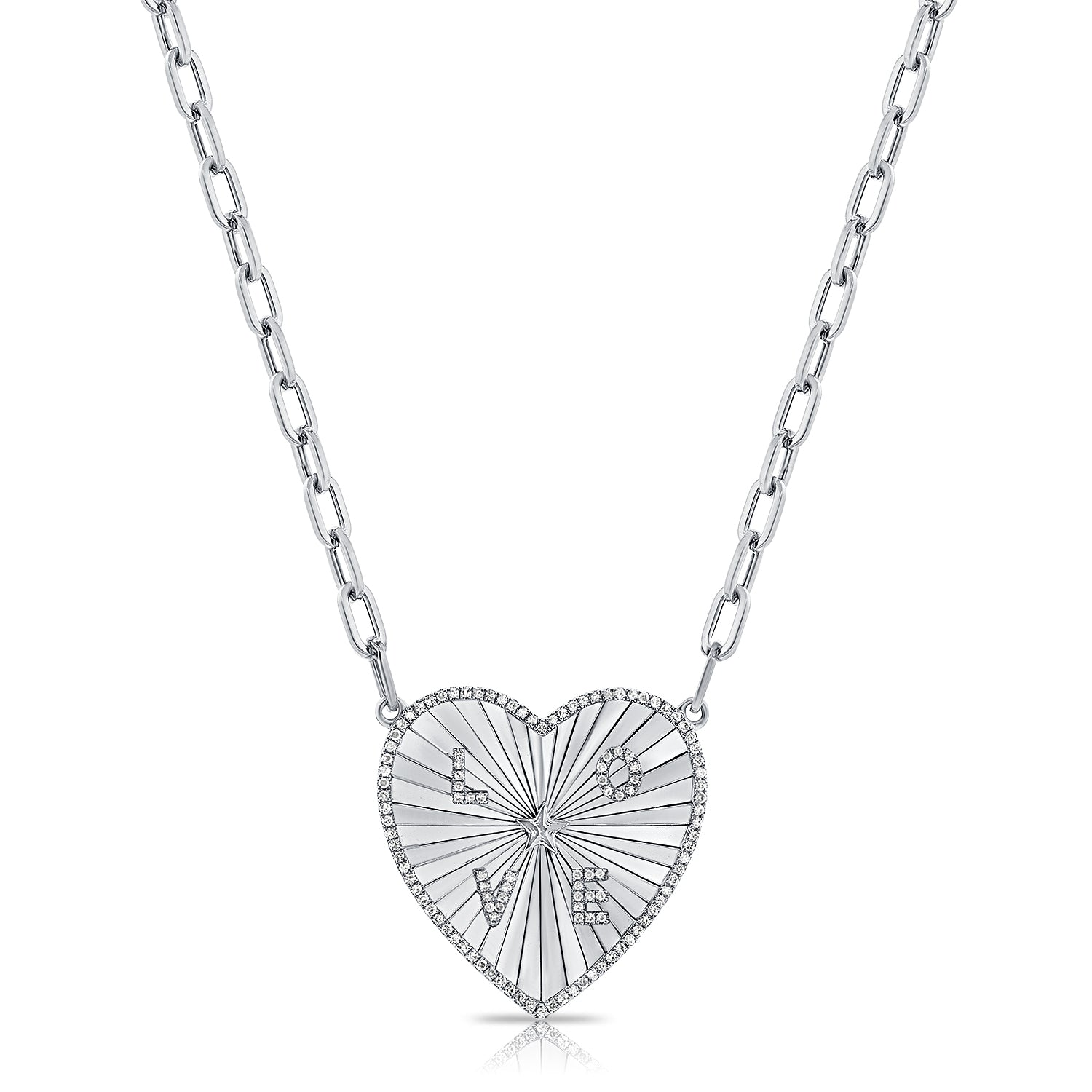 0.29CT Diamond Fluted Heart Paperclip Pendant Necklace in 14K Gold