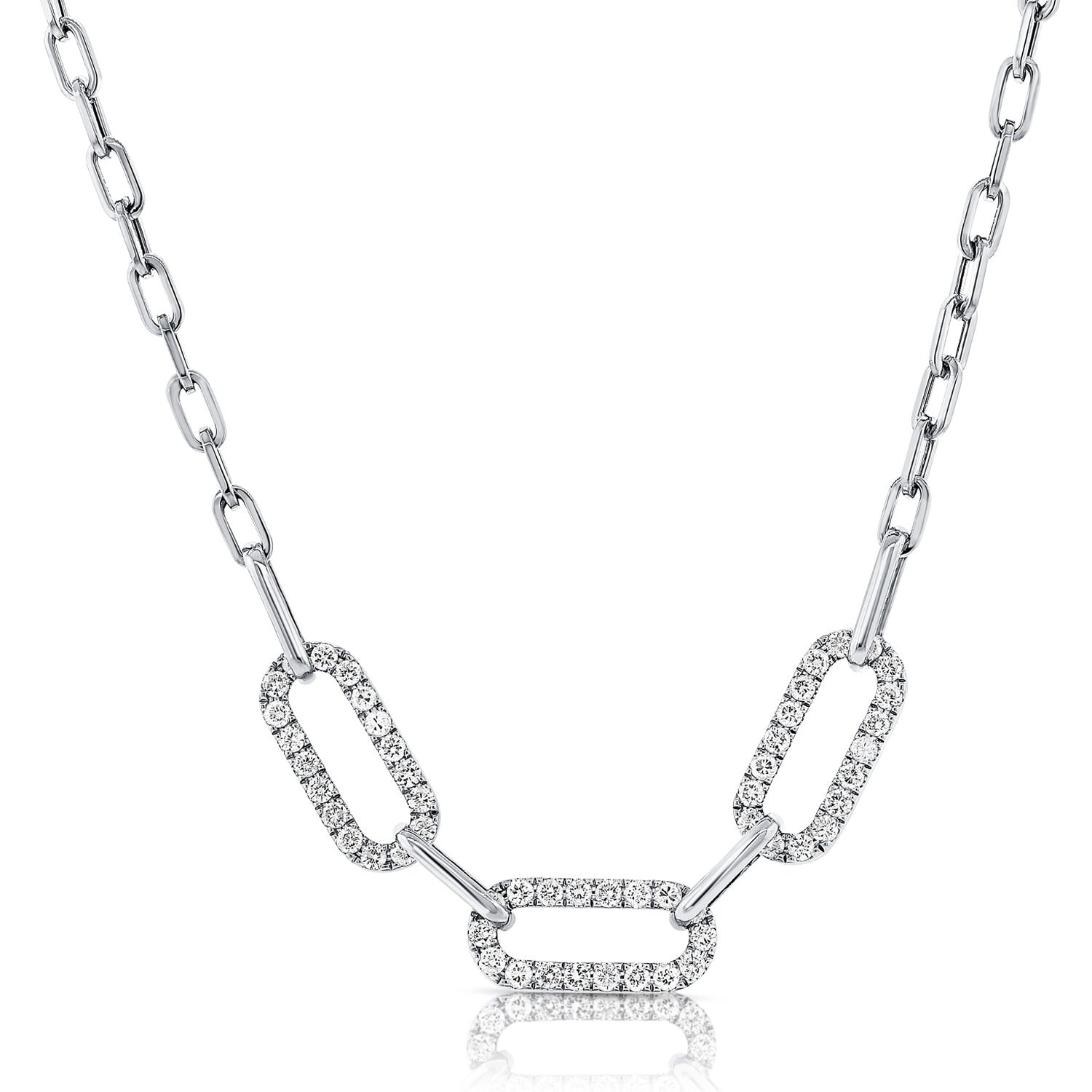 1.38CT Diamond Paperclip Link Station Necklace in 14K Gold