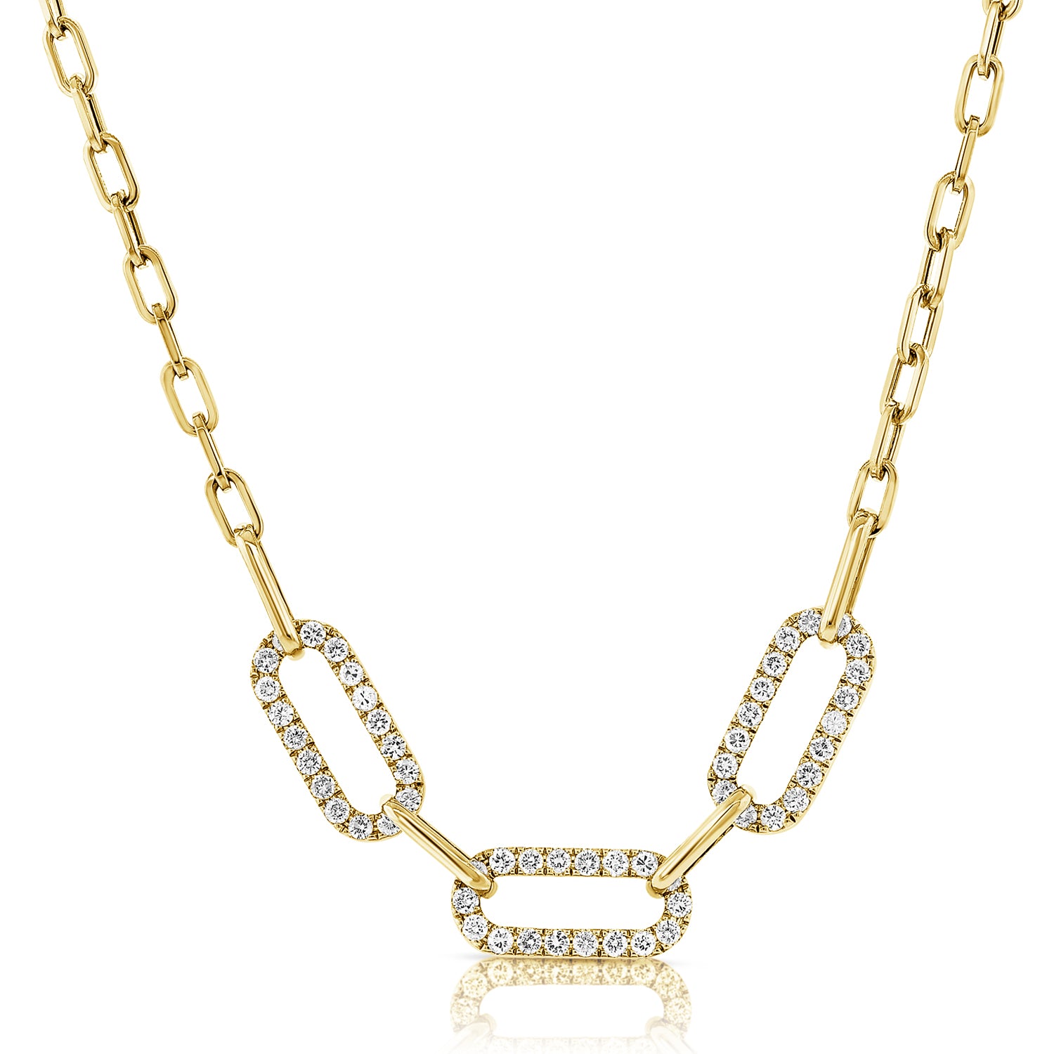 1.38CT Diamond Paperclip Link Station Necklace in 14K Gold