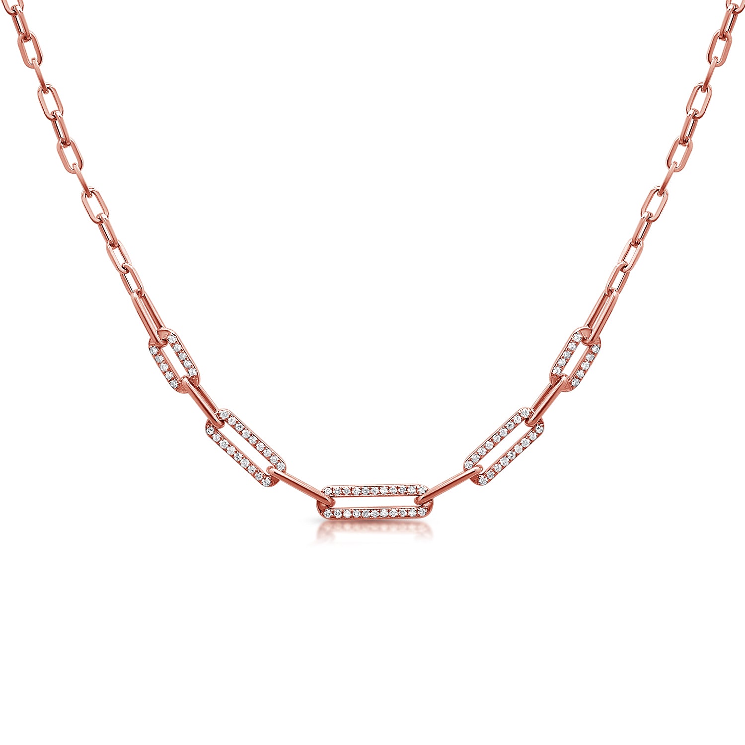 0.76CT Diamond Paperclip Link Necklace in 14K Gold