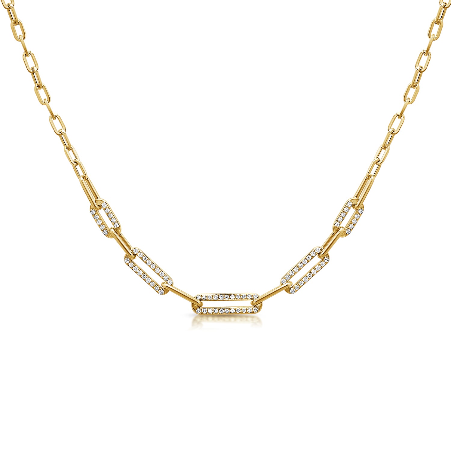 0.76CT Diamond Paperclip Link Necklace in 14K Gold
