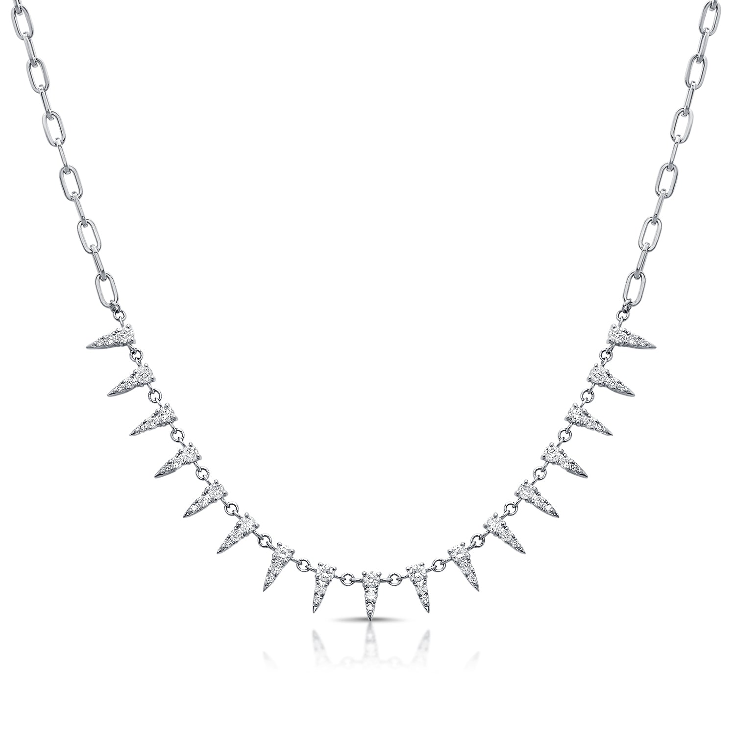 1.82CT Diamond Spike Station Paperclip Link Necklace in 14K Gold (18 Inches)