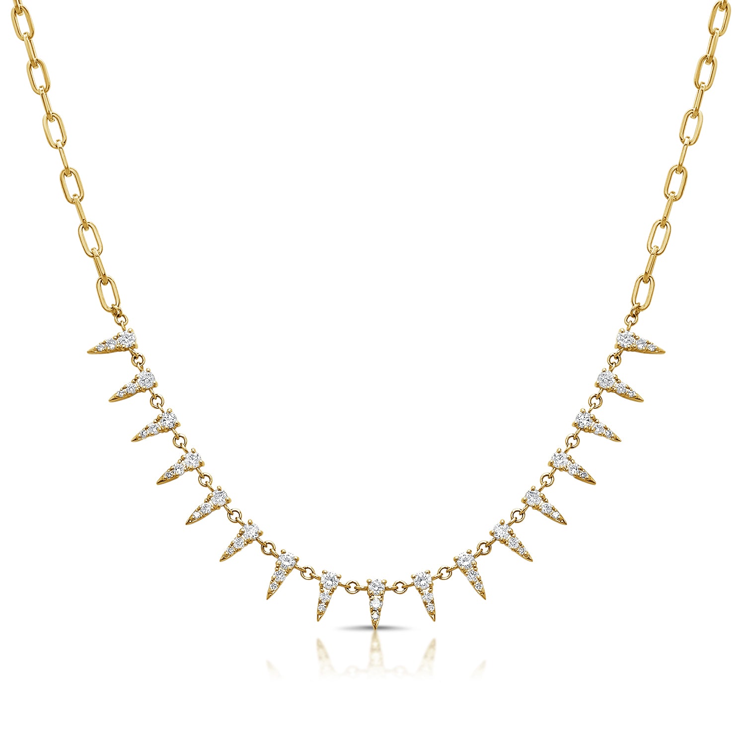 1.82CT Diamond Spike Station Paperclip Link Necklace in 14K Gold (18 Inches)