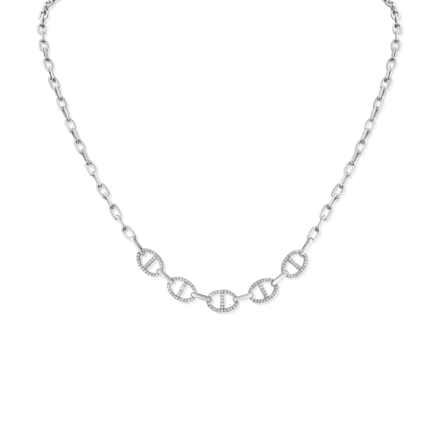 0.48CT Diamond Mariner Link Necklace in 14K Gold