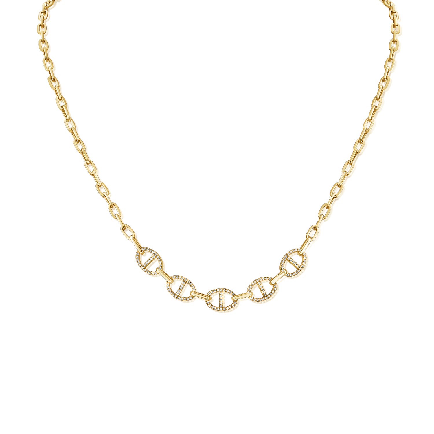0.48CT Diamond Mariner Link Necklace in 14K Gold