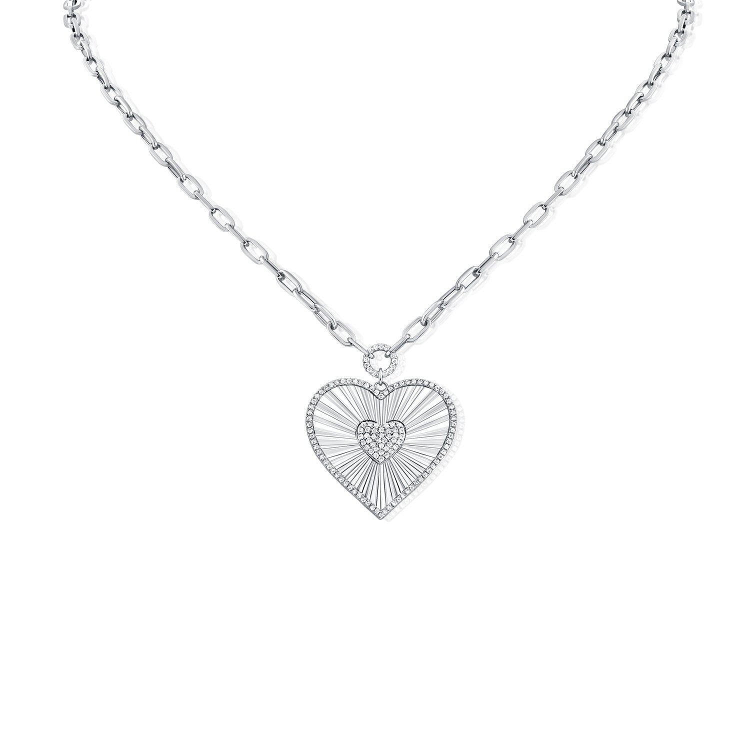 0.44CT Diamond Fluted Heart Pendant Necklace in 14K Gold – 18 Inches