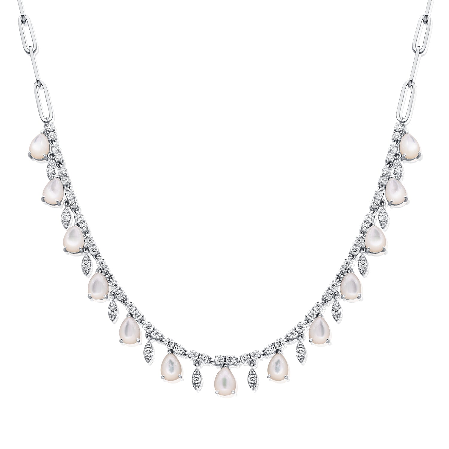 7.34CT Mother of Pearl and Diamond Link Station Necklace in 14K Gold