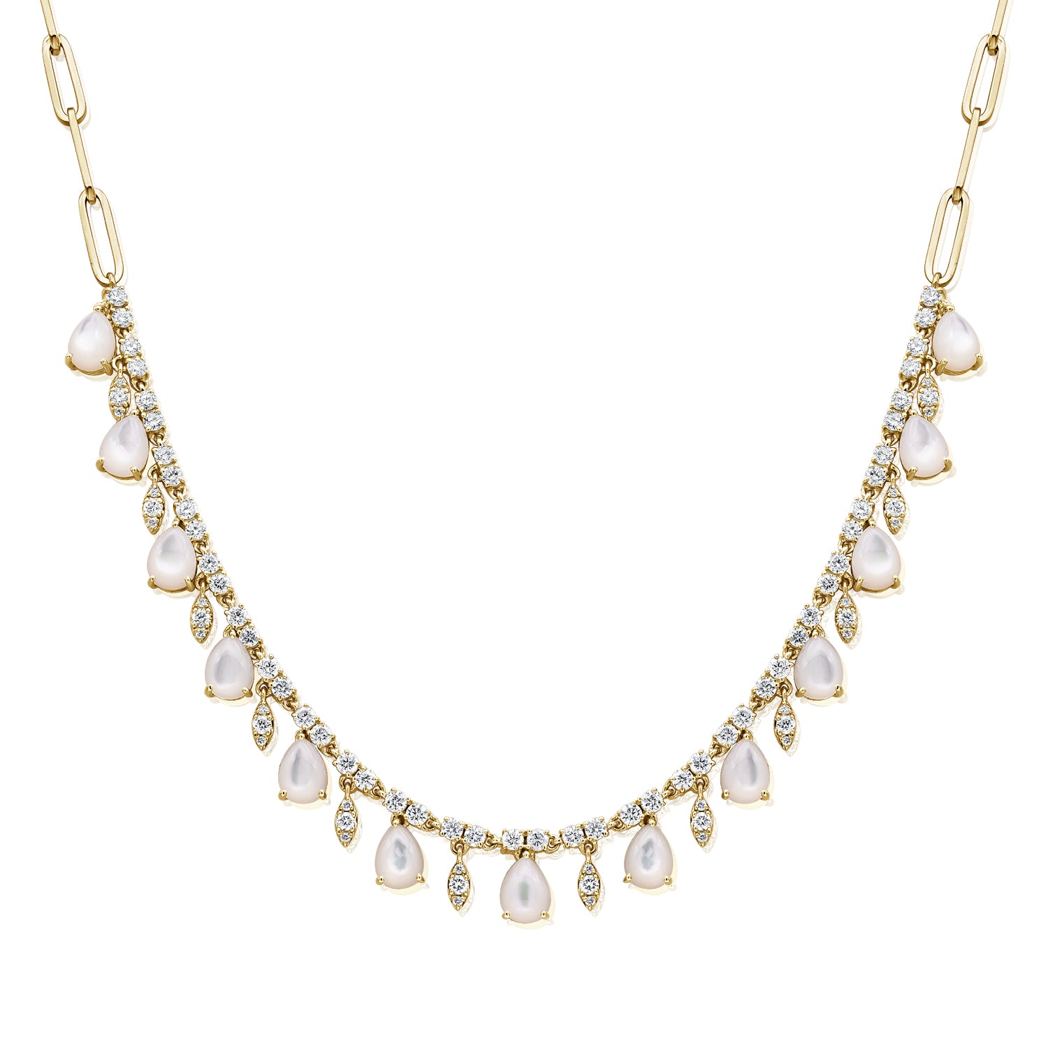 7.34CT Mother of Pearl and Diamond Link Station Necklace in 14K Gold
