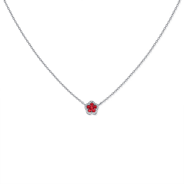 Ruby Flower Necklace with Diamonds