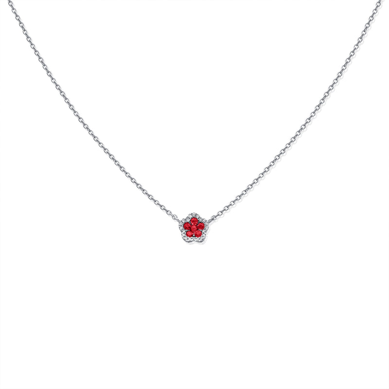 Ruby Flower Necklace with Diamonds