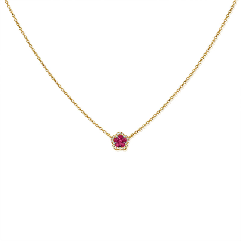 Ruby Flower Necklace with Diamonds