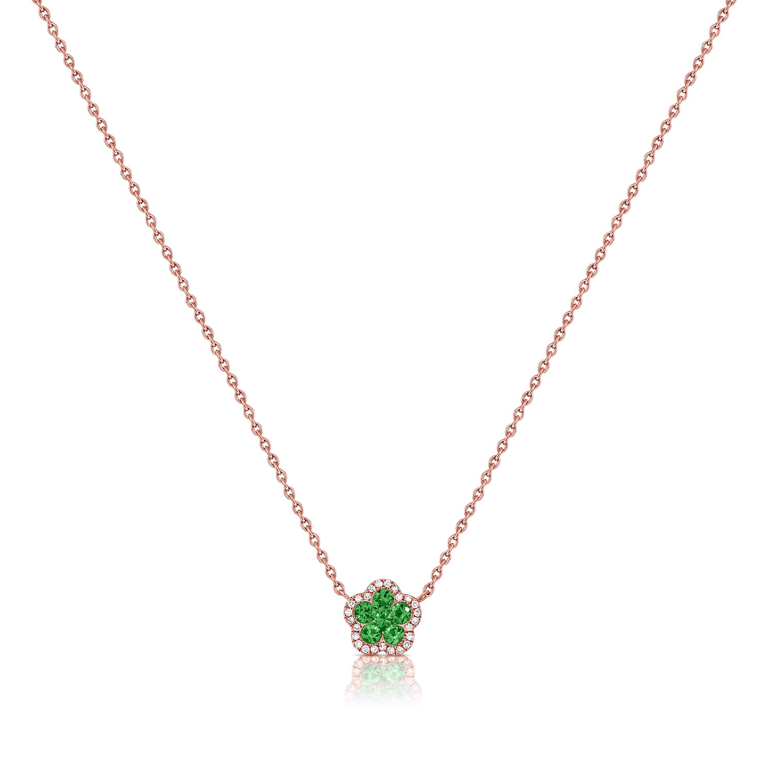 0.65 Carat Diamond and Emerald Flower Necklace in 14K White, Yellow, or Rose Gold