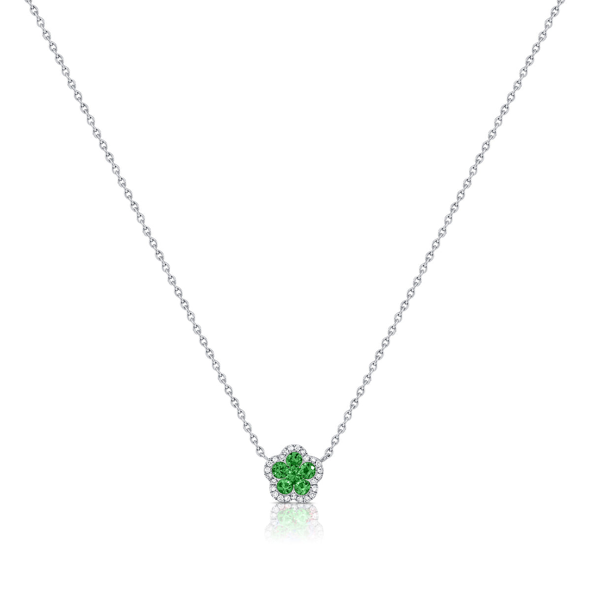 0.65 Carat Diamond and Emerald Flower Necklace in 14K White, Yellow, or Rose Gold