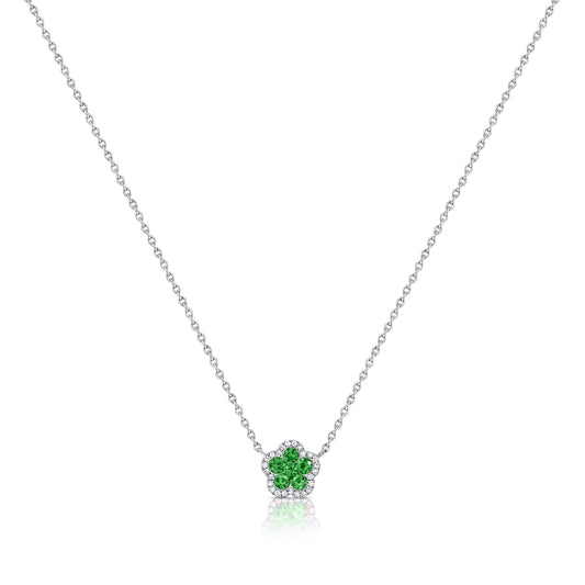0.65 Carat Diamond and Emerald Flower Necklace in 14K White, Yellow, or Rose Gold