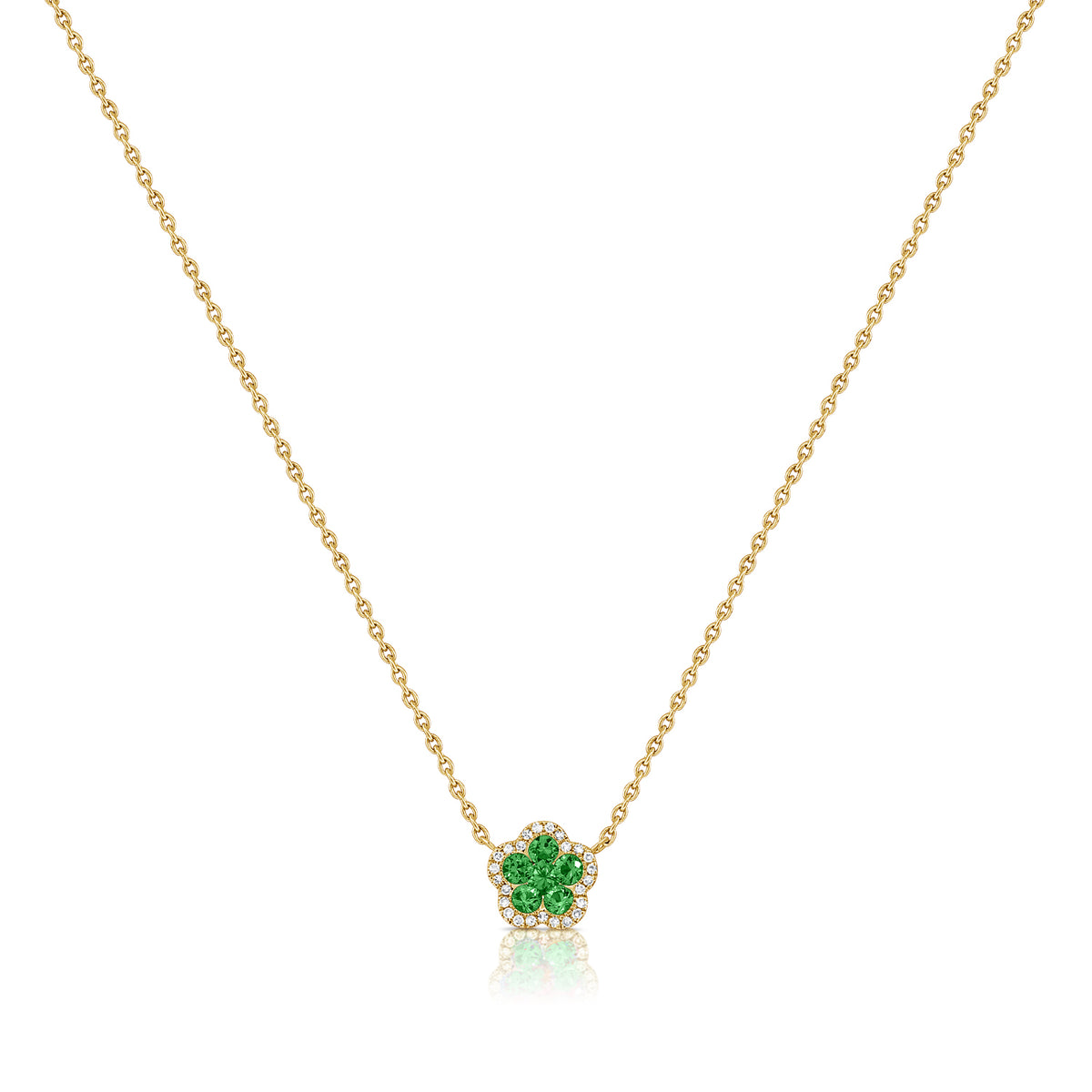 0.65 Carat Diamond and Emerald Flower Necklace in 14K White, Yellow, or Rose Gold