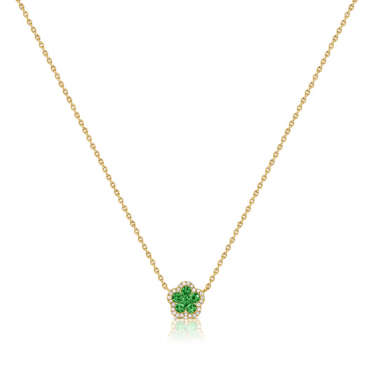 0.65 Carat Diamond and Emerald Flower Necklace in 14K White, Yellow, or Rose Gold