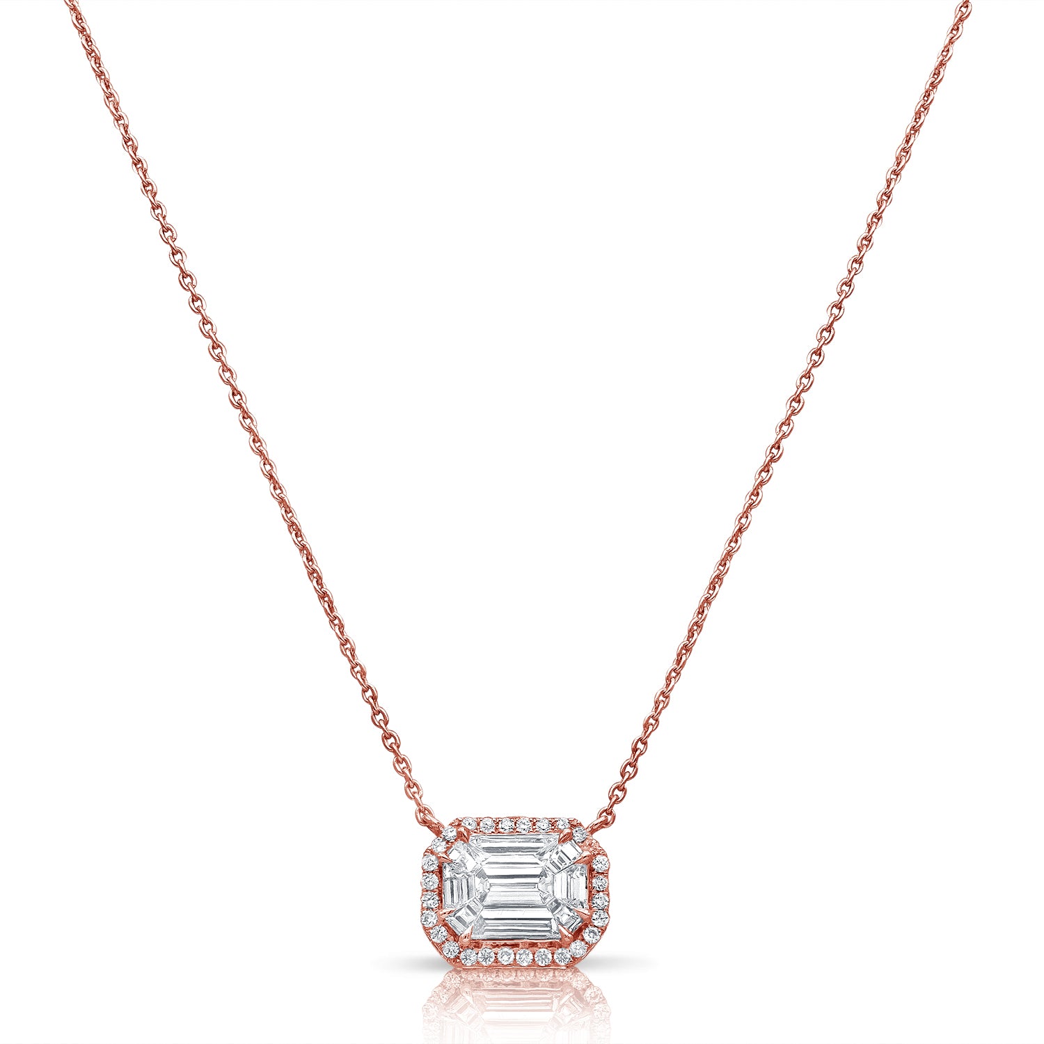 1.00CT Pie-Cut & Round Diamond Illusion Pendant Necklace in 14K Gold – 16 Inches