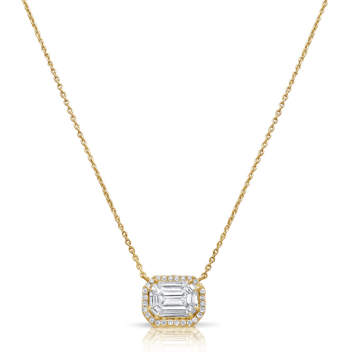 0.86CT Pie-Cut & Round Diamond Illusion Pendant Necklace in 14K Gold – 16 Inches