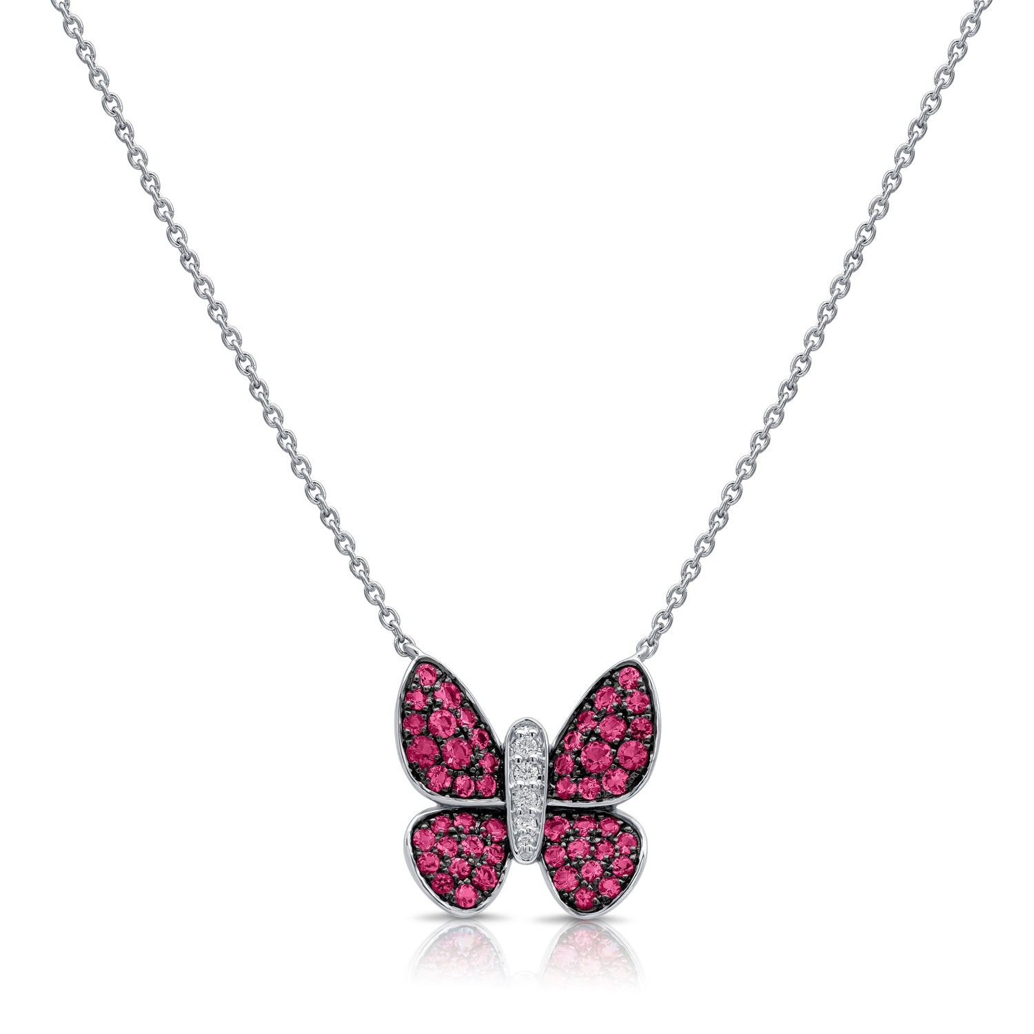 1.07CT Pink Sapphire & Diamond Butterfly Pendant Necklace in 14K Gold – 18 Inches