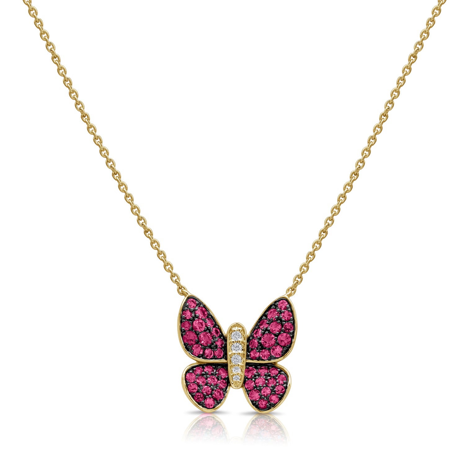 1.07CT Pink Sapphire & Diamond Butterfly Pendant Necklace in 14K Gold – 18 Inches