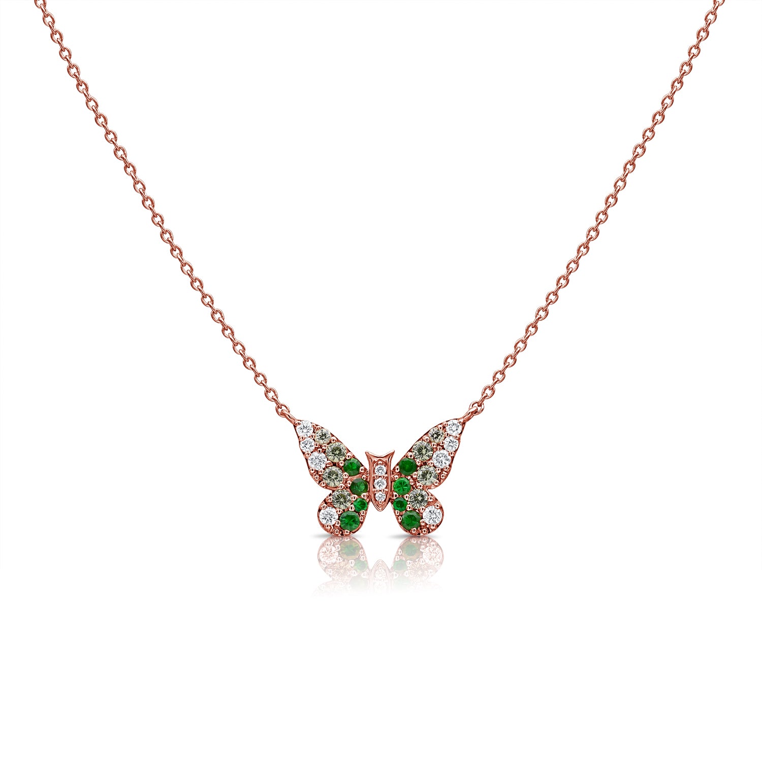0.71CT Green Sapphire & Diamond Butterfly Pendant Necklace in 14K Gold – 16 Inches