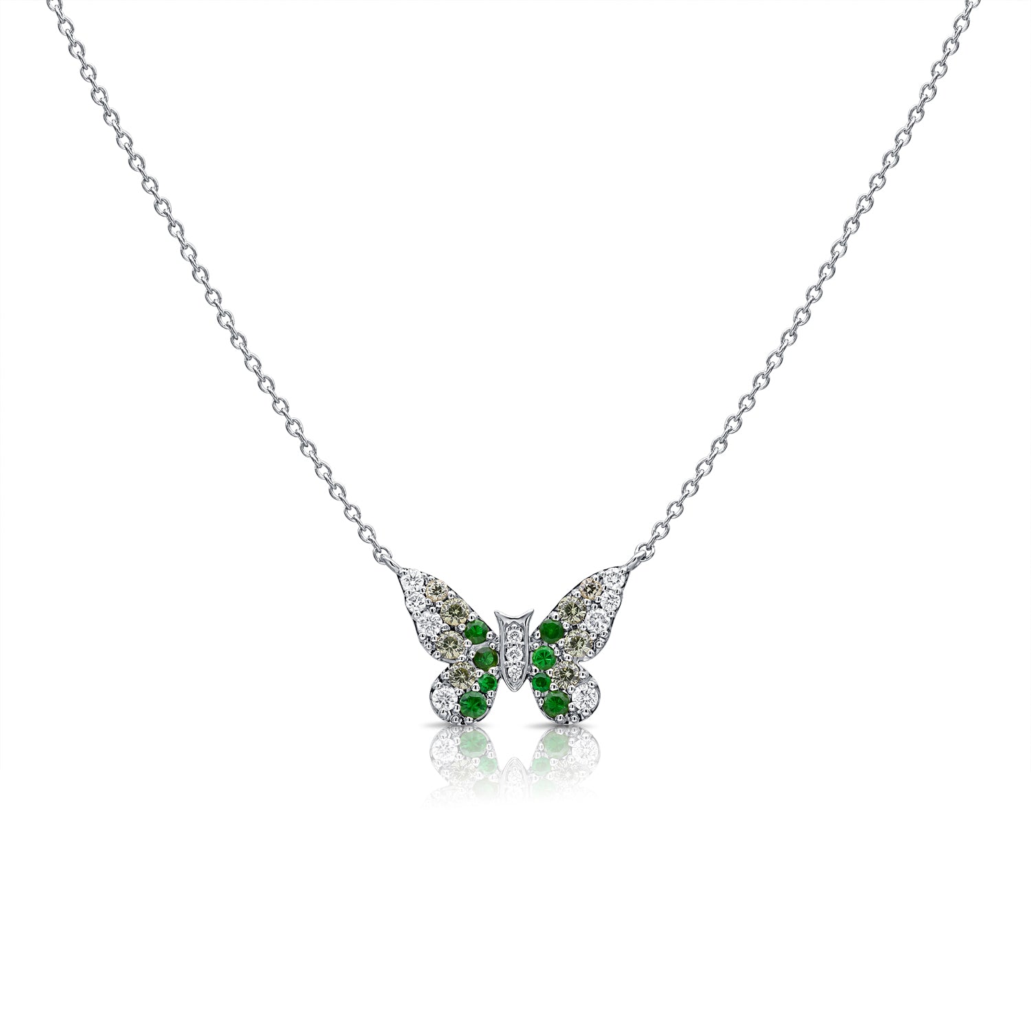 0.71CT Green Sapphire & Diamond Butterfly Pendant Necklace in 14K Gold – 16 Inches
